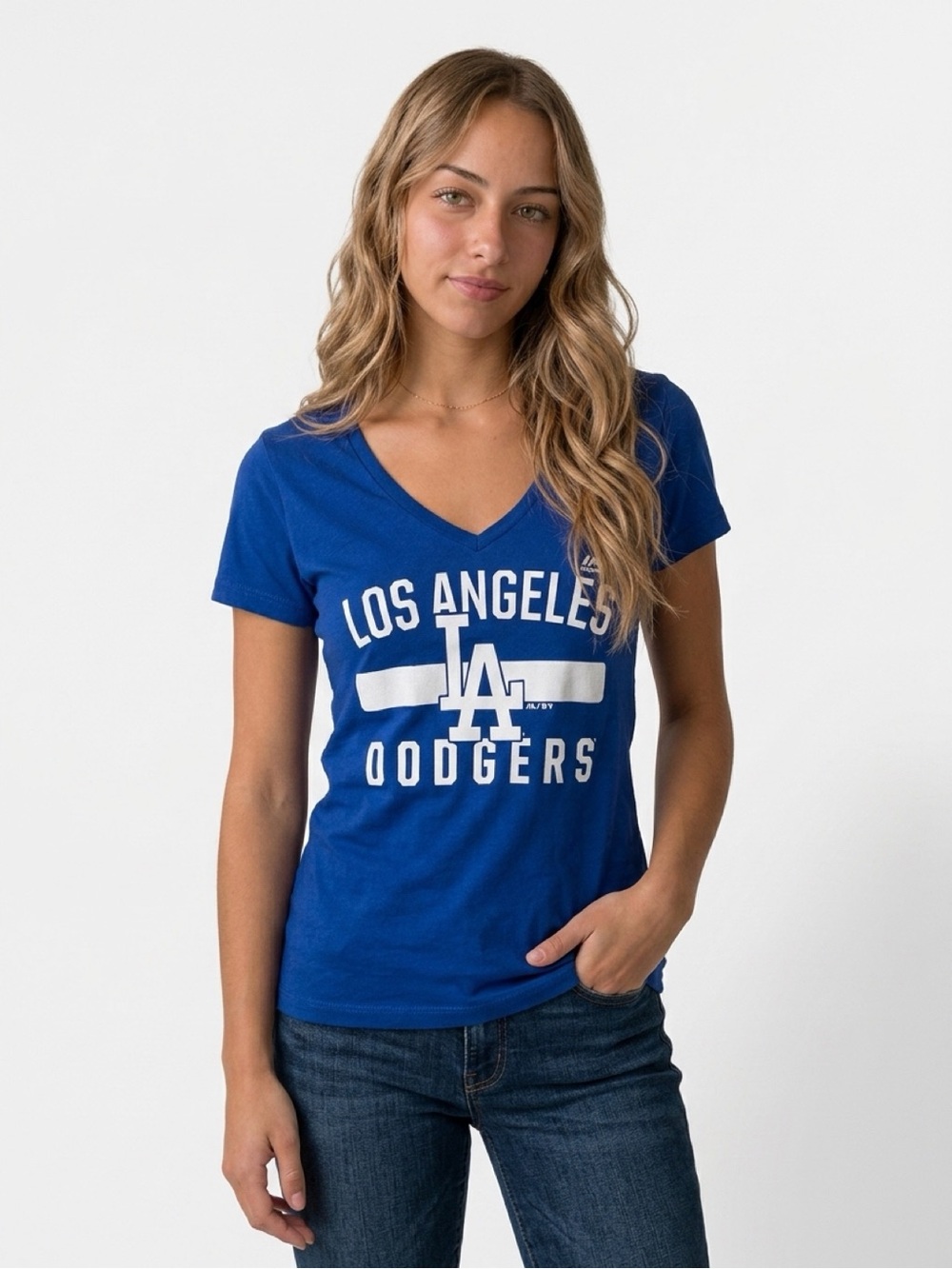 Majestic Royal Blue Los Angeles Dodgers V‑Neck Graphic Tee